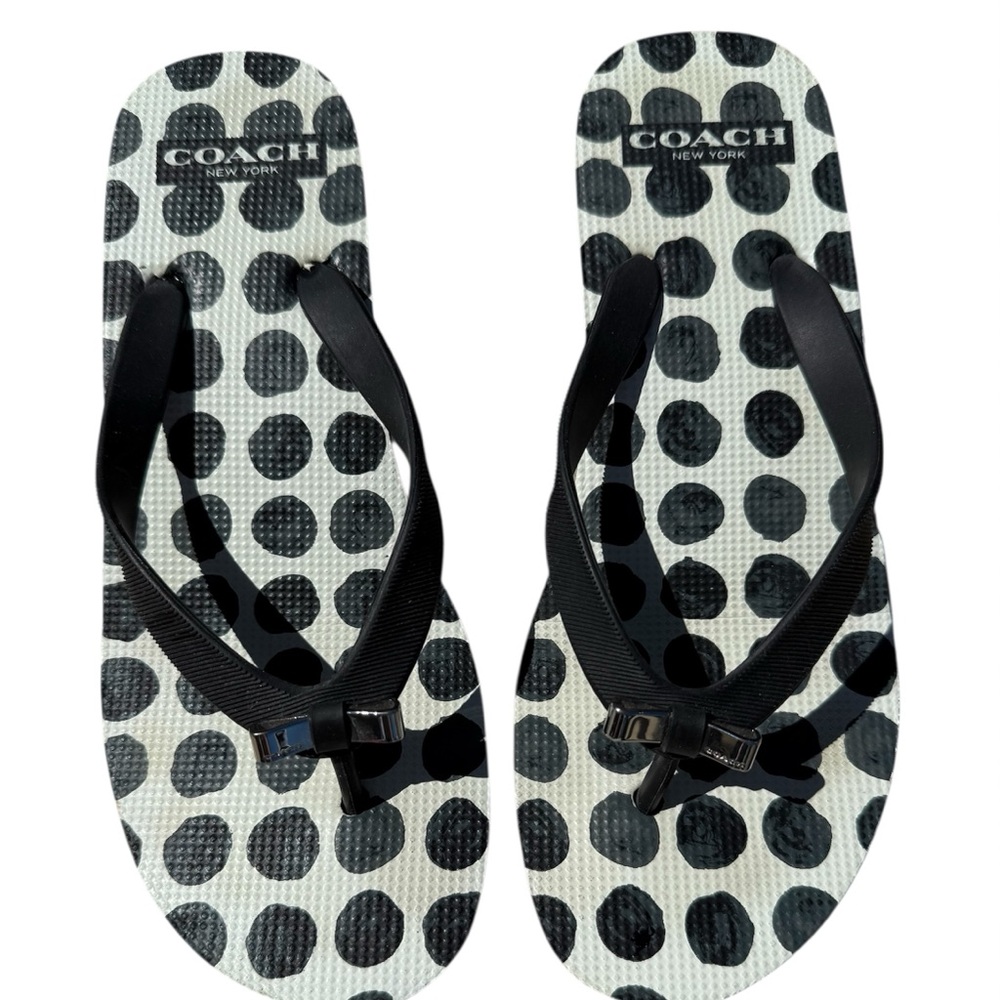 Coach Shoes Wedged Flip Flops Sandals Black and White Polka Dot design 6B EUC